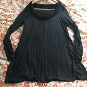 Black Scoop Neck Ruffle Detail Top